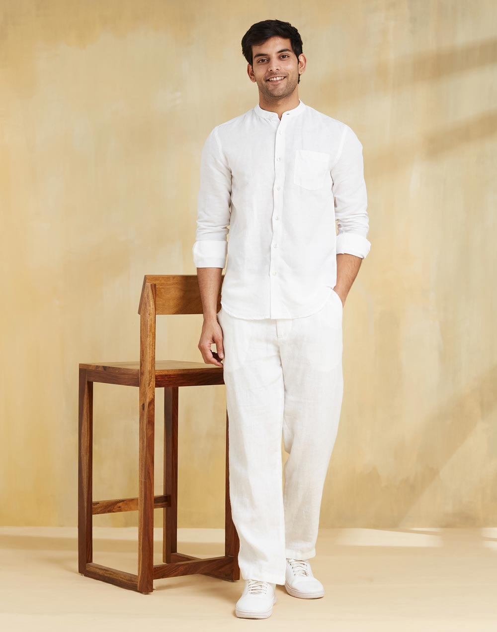 White Linen Blend Slim Fit Shirt White Linen Blend Slim Fit Shirt