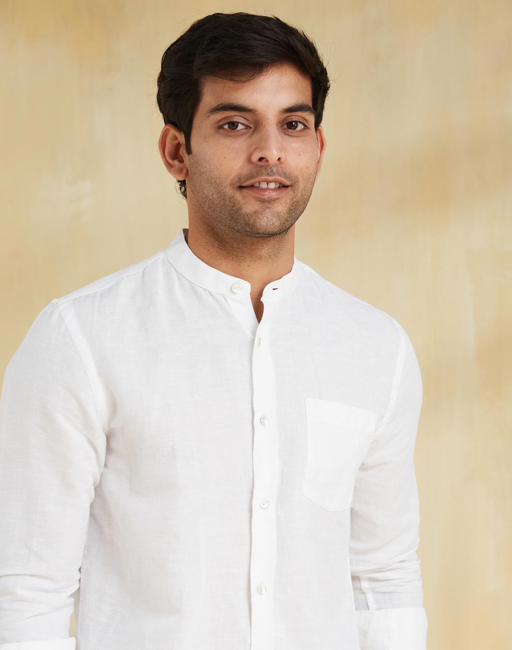 White Linen Blend Slim Fit Shirt White Linen Blend Slim Fit Shirt
