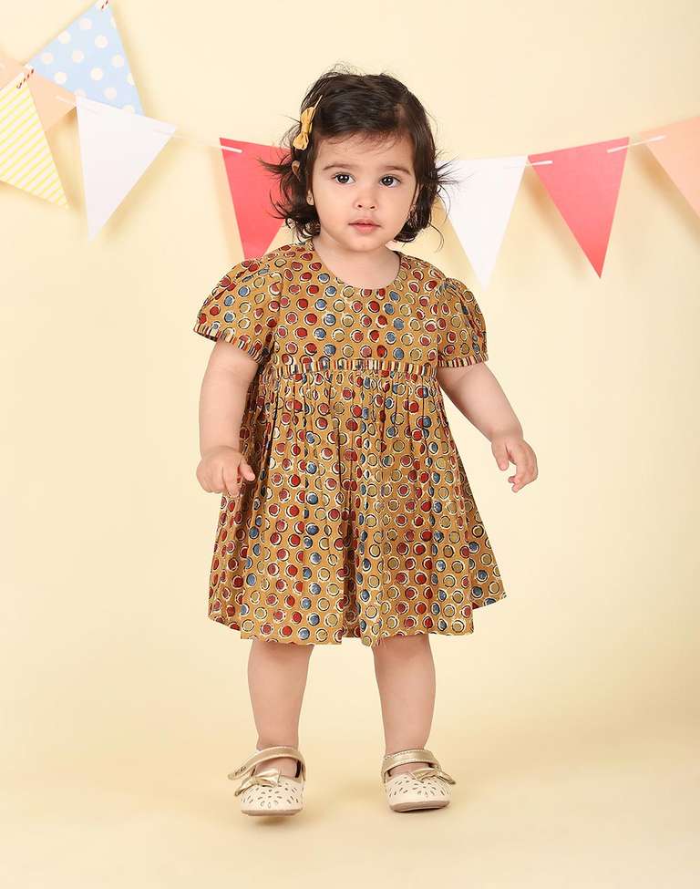 Mustard Cotton Kalamkari Printed Dress