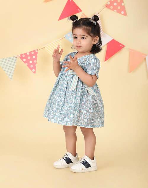 Blue Cotton Hand Block Printed Dress Blue Cotton Hand Block Printed Dress