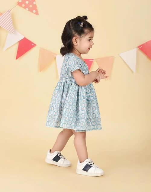 Blue Cotton Hand Block Printed Dress Blue Cotton Hand Block Printed Dress