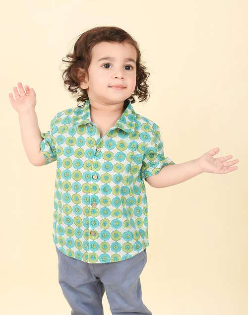 Green Cotton Hand Block Printed Shirt Green Cotton Hand Block Printed Shirt