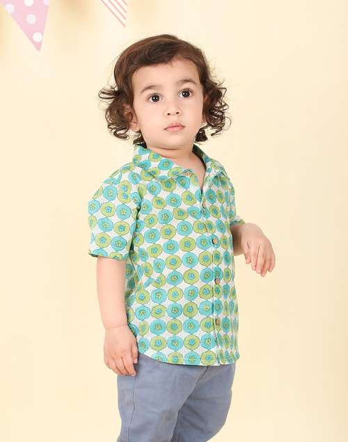 Green Cotton Hand Block Printed Shirt Green Cotton Hand Block Printed Shirt