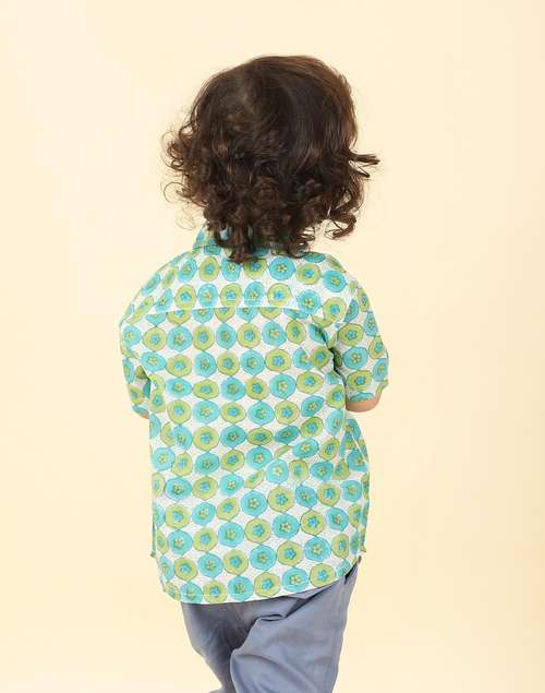 Green Cotton Hand Block Printed Shirt Green Cotton Hand Block Printed Shirt