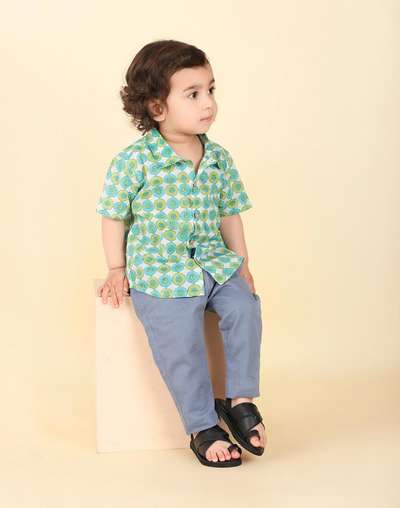 Green Cotton Hand Block Printed Shirt Green Cotton Hand Block Printed Shirt