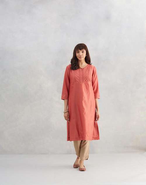 Pink Cotton Silk Embroidered Long Kurta Pink Cotton Silk Embroidered Long Kurta