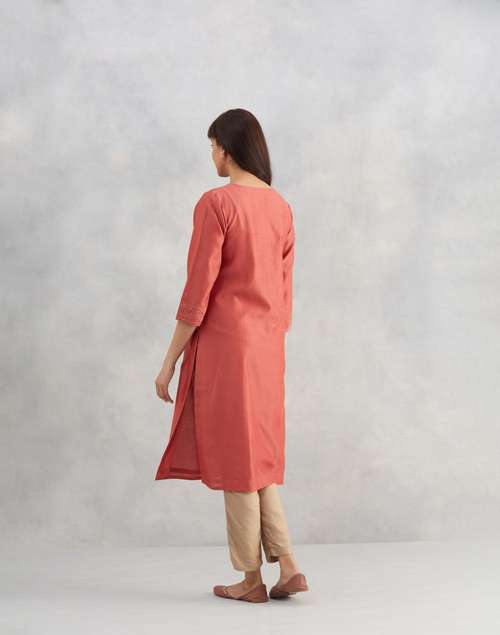Pink Cotton Silk Embroidered Long Kurta Pink Cotton Silk Embroidered Long Kurta