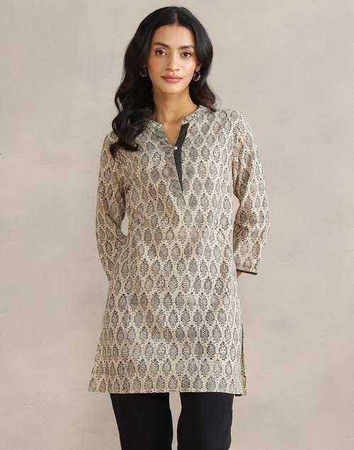 Beige Cotton Bagru Printed Slim Fit Short Kurta Beige Cotton Bagru Printed Slim Fit Short Kurta