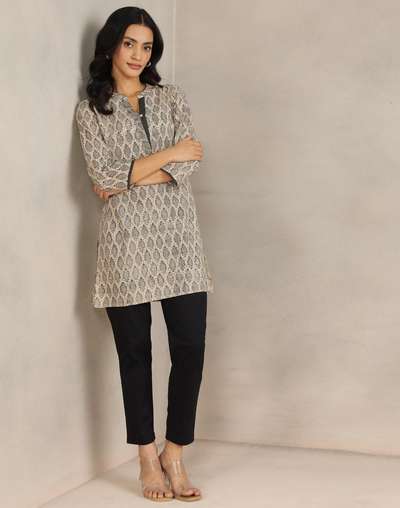 Beige Cotton Bagru Printed Slim Fit Short Kurta Beige Cotton Bagru Printed Slim Fit Short Kurta