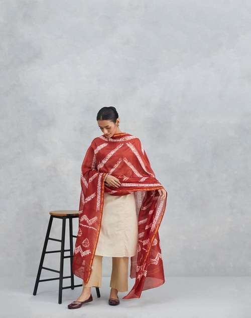 Red Cotton Silk Blend Tie & Dye Dupatta Red Cotton Silk Blend Tie & Dye Dupatta