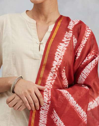 Red Cotton Silk Blend Tie & Dye Dupatta Red Cotton Silk Blend Tie & Dye Dupatta
