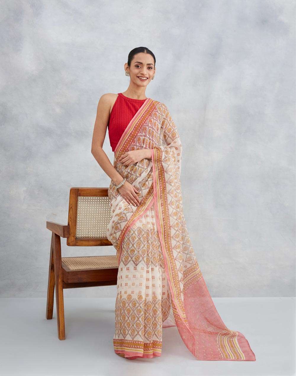 Buy Pink Cotton Silk Hand Block Printed Sari for Women Online at ...