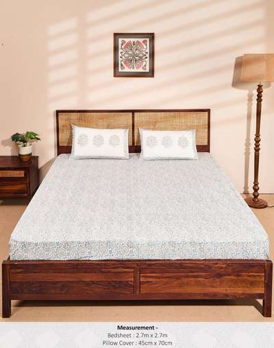 Blue Ruhi Cotton Bed Sheet With 2 Pillow Covers Blue Ruhi Cotton Bed Sheet With 2 Pillow Covers