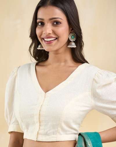 Natural Cotton Stitched Blouse Natural Cotton Stitched Blouse