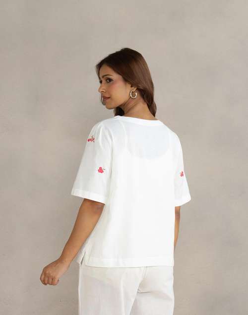 White Cotton Linen Hand Embroidered Top White Cotton Linen Hand Embroidered Top