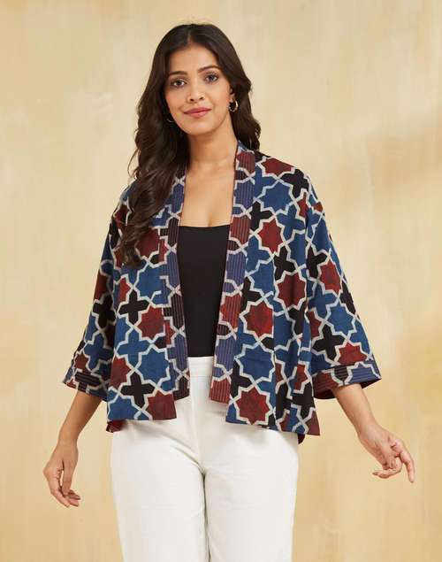 Blue Cotton Printed Shrug Blue Cotton Printed Shrug