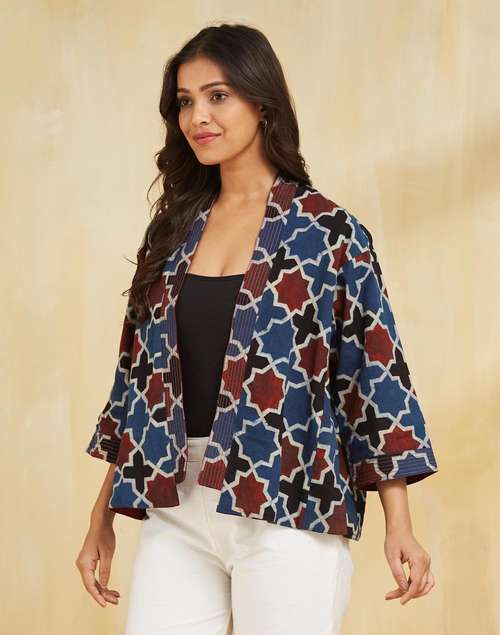 Blue Cotton Printed Shrug Blue Cotton Printed Shrug