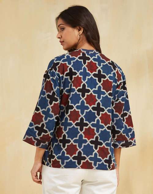 Blue Cotton Printed Shrug Blue Cotton Printed Shrug