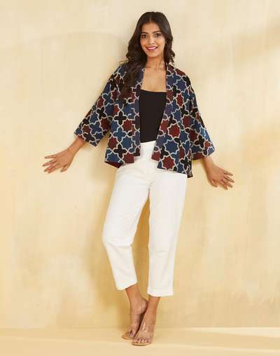 Blue Cotton Printed Shrug Blue Cotton Printed Shrug