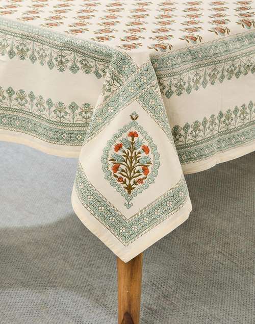 Blue Khus Cotton Printed Table Cover Blue Khus Cotton Printed Table Cover