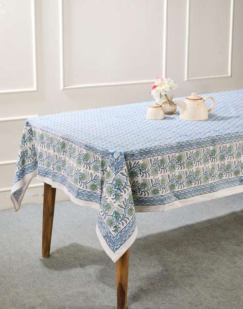 Blue Cabana Cotton Printed Table Cover Blue Cabana Cotton Printed Table Cover