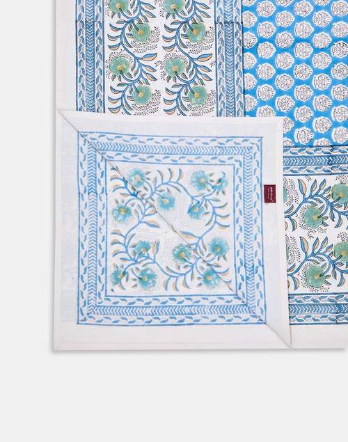 Blue Cabana Cotton Printed Table Cover Blue Cabana Cotton Printed Table Cover