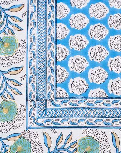 Blue Cabana Cotton Printed Table Cover Blue Cabana Cotton Printed Table Cover