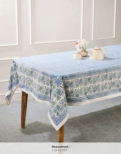 Blue Cabana Cotton Printed Table Cover Blue Cabana Cotton Printed Table Cover