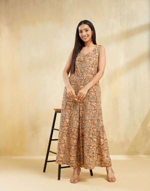 Mustard Cotton Kalamkari Printed Jumpsuit Mustard Cotton Kalamkari Printed Jumpsuit