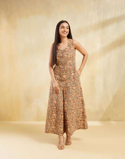 Mustard Cotton Kalamkari Printed Jumpsuit Mustard Cotton Kalamkari Printed Jumpsuit