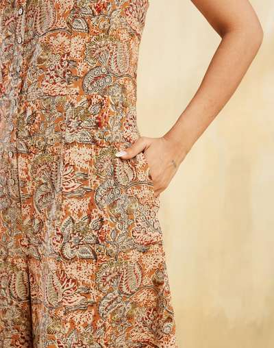 Mustard Cotton Kalamkari Printed Jumpsuit Mustard Cotton Kalamkari Printed Jumpsuit