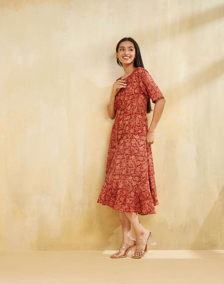 cotton kalamkari dress Indian Kalamkari Dress | Hand Printed A-line Cotton Kurta | Boho Dress | Hippie Dress | Ethnic Dress | Summer Wear | Indian Kurti Dress