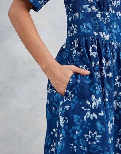 Indigo Cotton Dabu Printed Midi Dress Indigo Cotton Dabu Printed Midi Dress