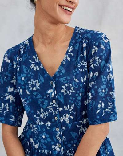 Indigo Cotton Dabu Printed Midi Dress Indigo Cotton Dabu Printed Midi Dress