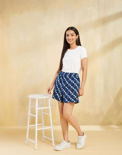 Indigo Cotton Linen Dabu Printed Shorts Indigo Cotton Linen Dabu Printed Shorts