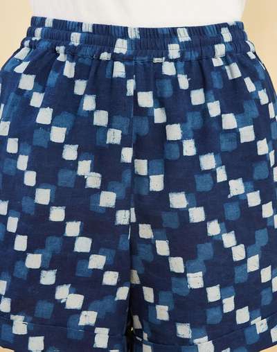 Indigo Cotton Linen Dabu Printed Shorts Indigo Cotton Linen Dabu Printed Shorts