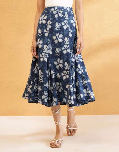 Blue Cotton Midi Skirt Blue Cotton Midi Skirt