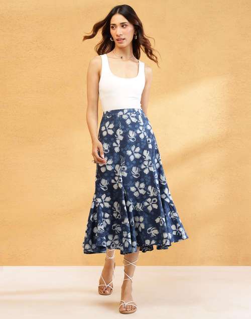 Blue Cotton Midi Skirt Blue Cotton Midi Skirt
