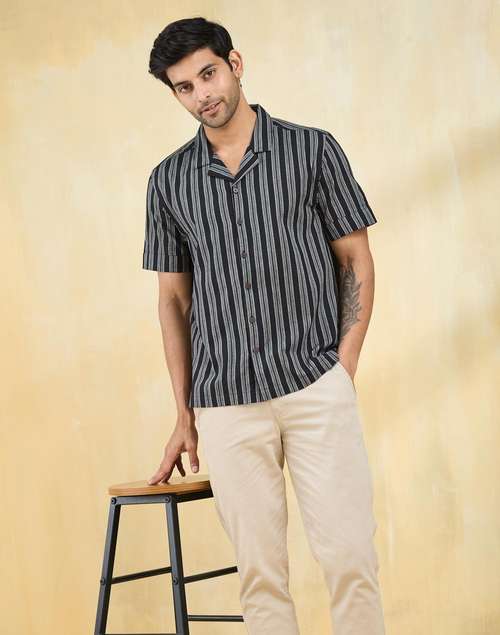 Black Cotton Striped Shirt Black Cotton Striped Shirt