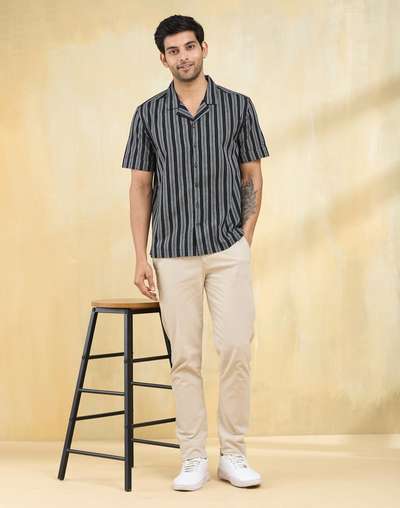 Black Cotton Striped Shirt Black Cotton Striped Shirt