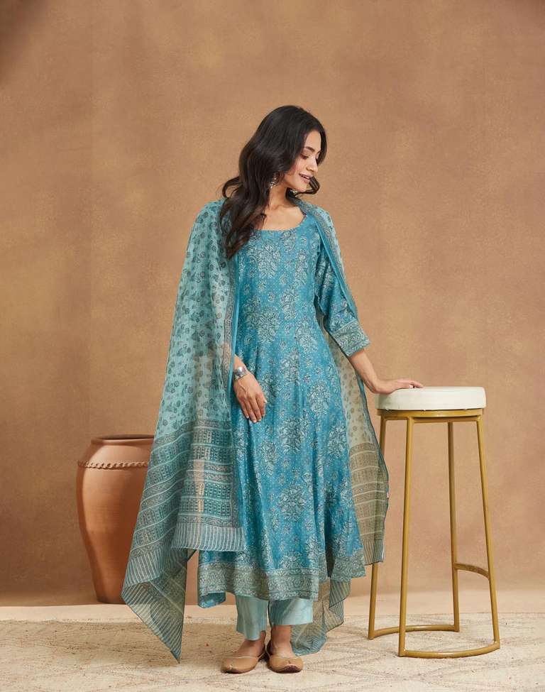 Printed Kurta Set Fabindia Salwar Kameez Online Buy Blue Cotton
