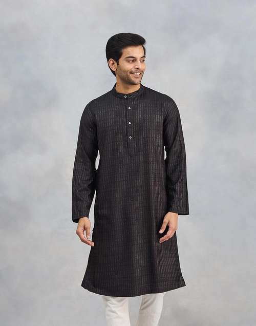Black Viscose Blend Dobby Slim Fit Long Kurta Black Viscose Blend Dobby Slim Fit Long Kurta
