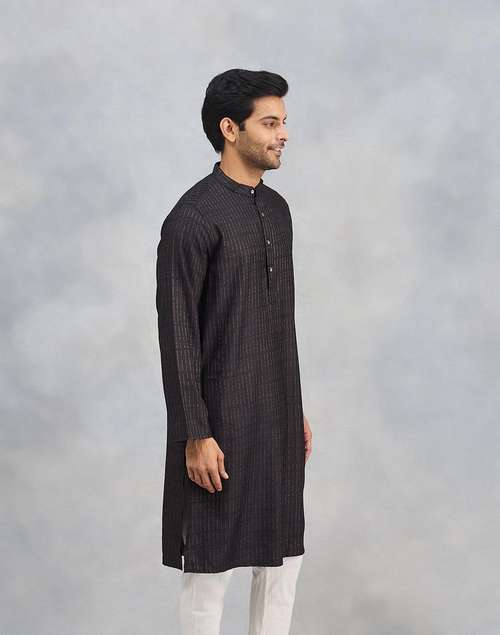 Black Viscose Blend Dobby Slim Fit Long Kurta Black Viscose Blend Dobby Slim Fit Long Kurta
