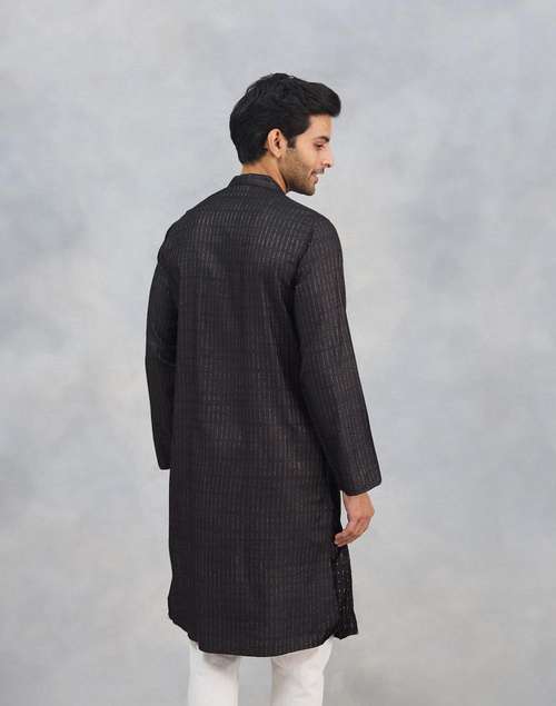 Black Viscose Blend Dobby Slim Fit Long Kurta Black Viscose Blend Dobby Slim Fit Long Kurta