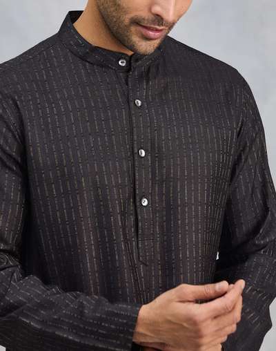 Black Viscose Blend Dobby Slim Fit Long Kurta Black Viscose Blend Dobby Slim Fit Long Kurta