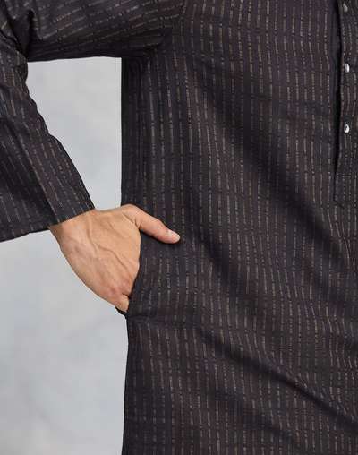 Black Viscose Blend Dobby Slim Fit Long Kurta Black Viscose Blend Dobby Slim Fit Long Kurta