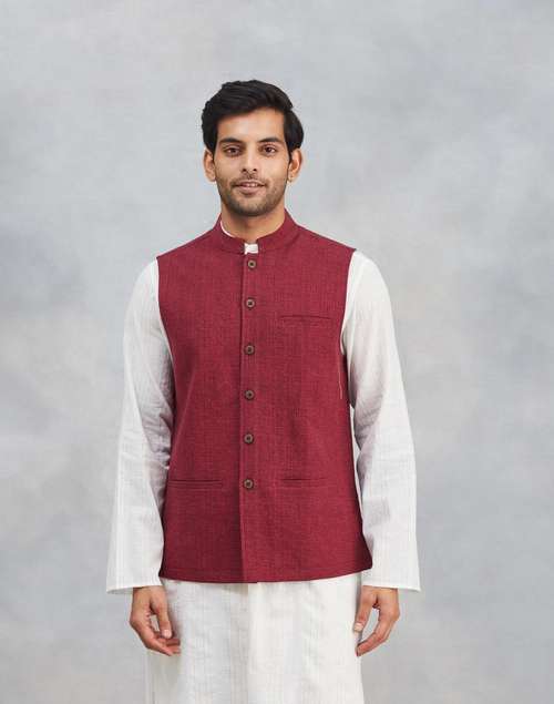 Red Cotton Nehru Jacket Red Cotton Nehru Jacket