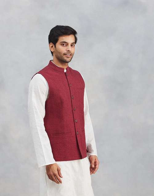 Red Cotton Nehru Jacket Red Cotton Nehru Jacket