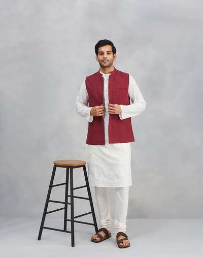 Red Cotton Nehru Jacket Red Cotton Nehru Jacket