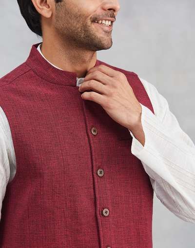 Red Cotton Nehru Jacket Red Cotton Nehru Jacket